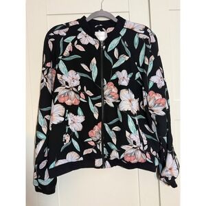 decree Floral‎ Bomber Jacket Women's XL Full Zip Lightweight Trendy